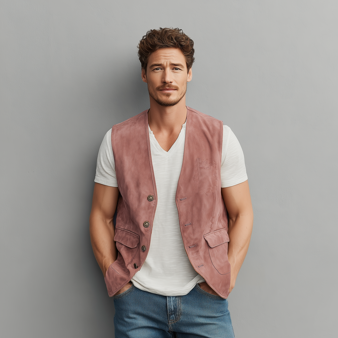Thad | Men'S Spring And Summer Casual Thin Suede Metal Button Vest