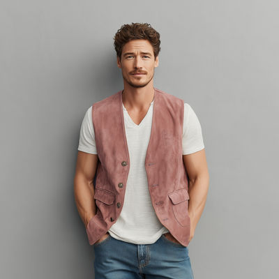 Thad | Men'S Spring And Summer Casual Thin Suede Metal Button Vest