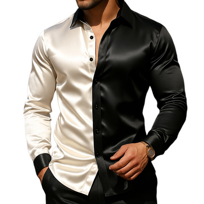Carlos | Men'S Retro Casual Satin Colorblock Lapel Long Sleeve Shirt