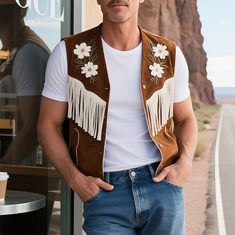 Maximiliano | Men'S Spring And Summer American Retro Western Style Thin Suede Embroidered Tassel Vest