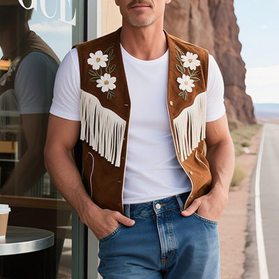 Maximiliano | Men'S Spring And Summer American Retro Western Style Thin Suede Embroidered Tassel Vest