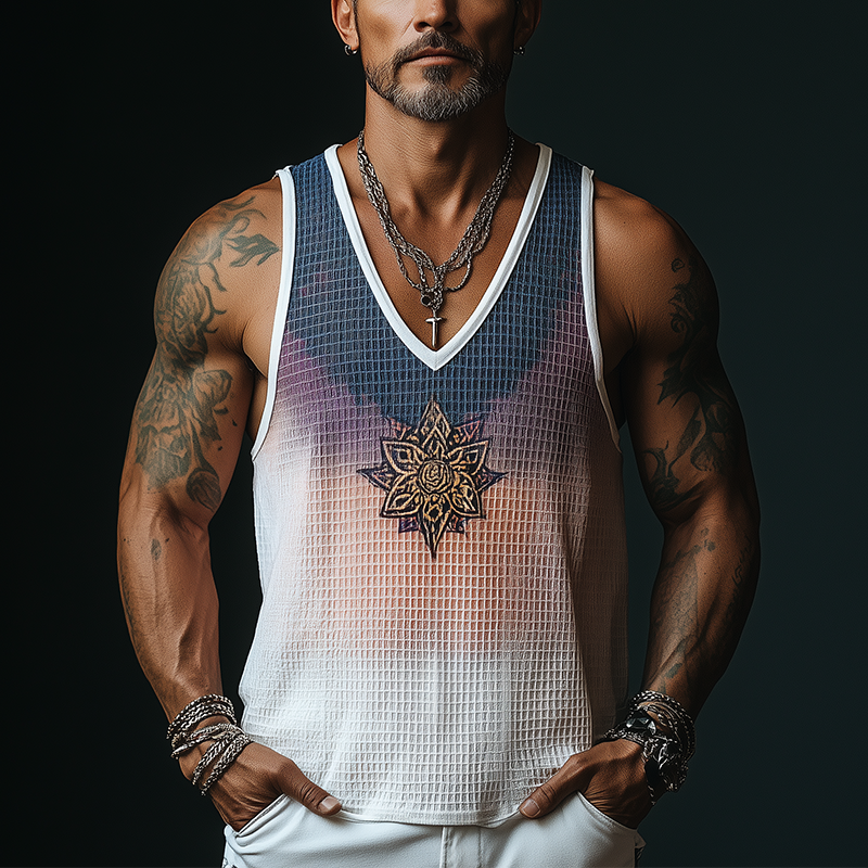 Chad | Men'S Summer Fashion Gradient Print Embroidery Waffle Tank Top