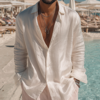 Remy | Men'S Casual Breathable Skin-Friendly Tencel Blended Lapel Loose Long-Sleeved Shirt