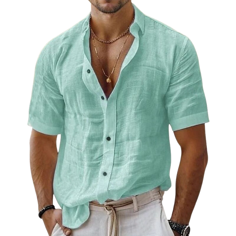 Ben | Men'S Solid Color Cotton And Linen Short-Sleeved Shirt