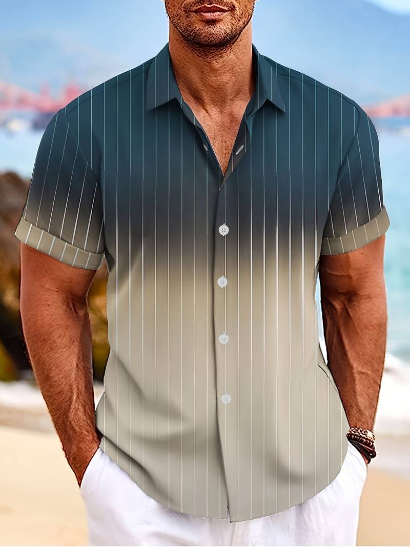 Lucrecia® | Short-Sleeved Gradient Button-Down Shirt For Men