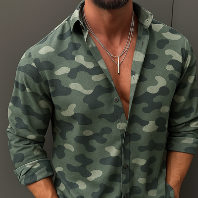Salvador | Men'S Camouflage Print Lapel Long Sleeve Shirt