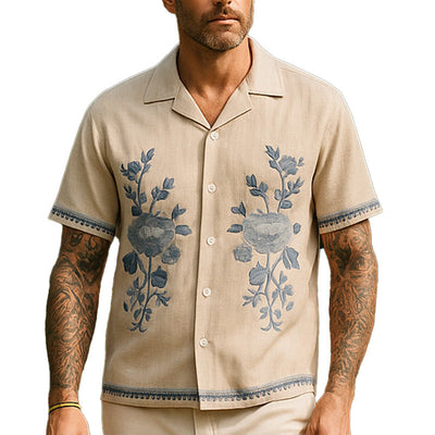 Scott | Men'S Summer Casual Linen Embroidered Short Sleeve Shirt