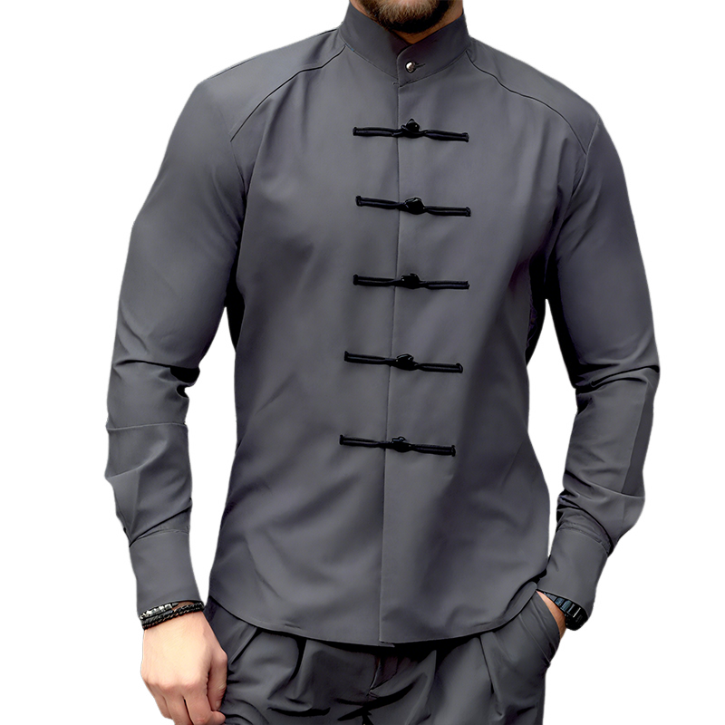 Derek | Men'S Retro Casual Solid Color Stand Collar Long Sleeve Shirt