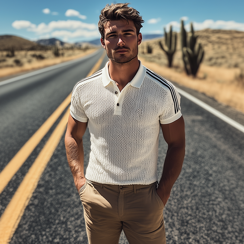 Forrest | Men'S Spring And Summer Fashion Casual Knitted Patchwork Striped Short-Sleeved Polo Shirt