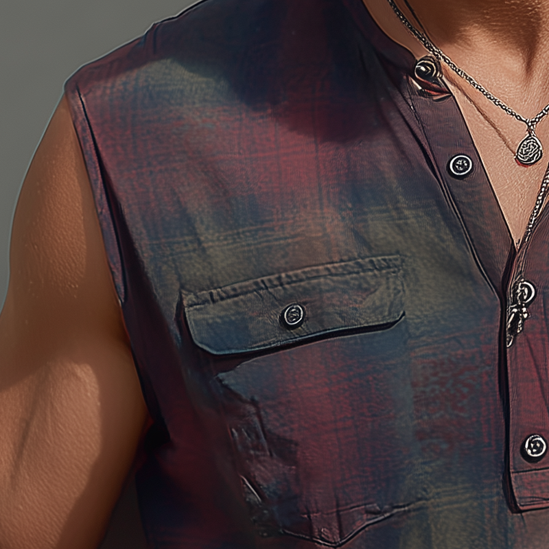 Jason | Men'S Summer Fashion Contrast Print Cotton Blend Sleeveless Shirt