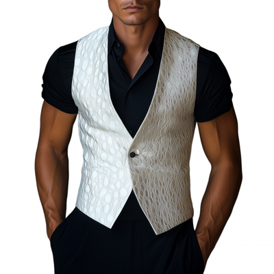 Jared | Men'S Vintage Textured Faux Leather V-Neck Single-Breasted Slim Fit Suit Vest