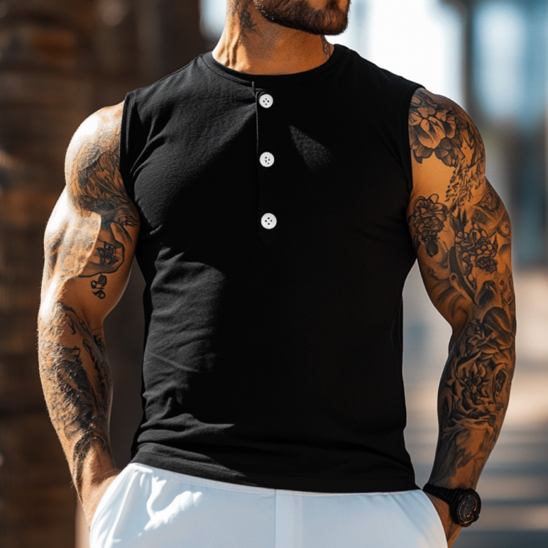 Edwin | Men'S Casual Breathable Cotton Henley Collar Slim Fit Sports Tank Top