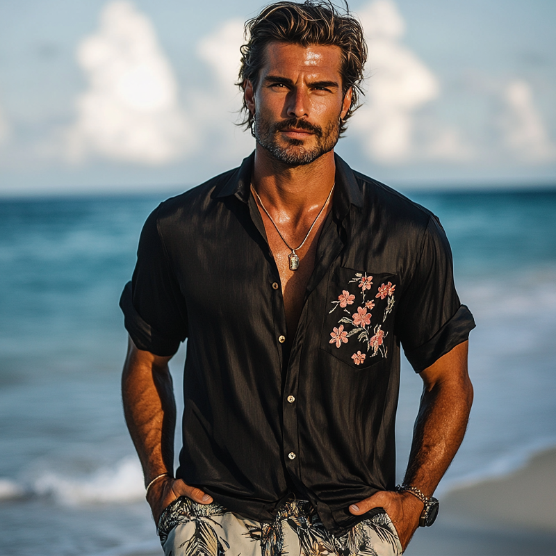 Israel | Men'S Vacation Pocket Print Lapel Short Sleeve Shirt