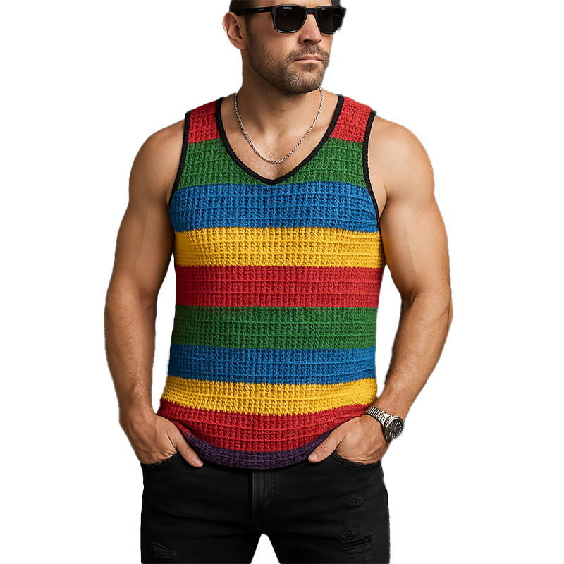 Miguel | Men'S Summer Fashion Colorful Striped Knitted Sleeveless Tank Top