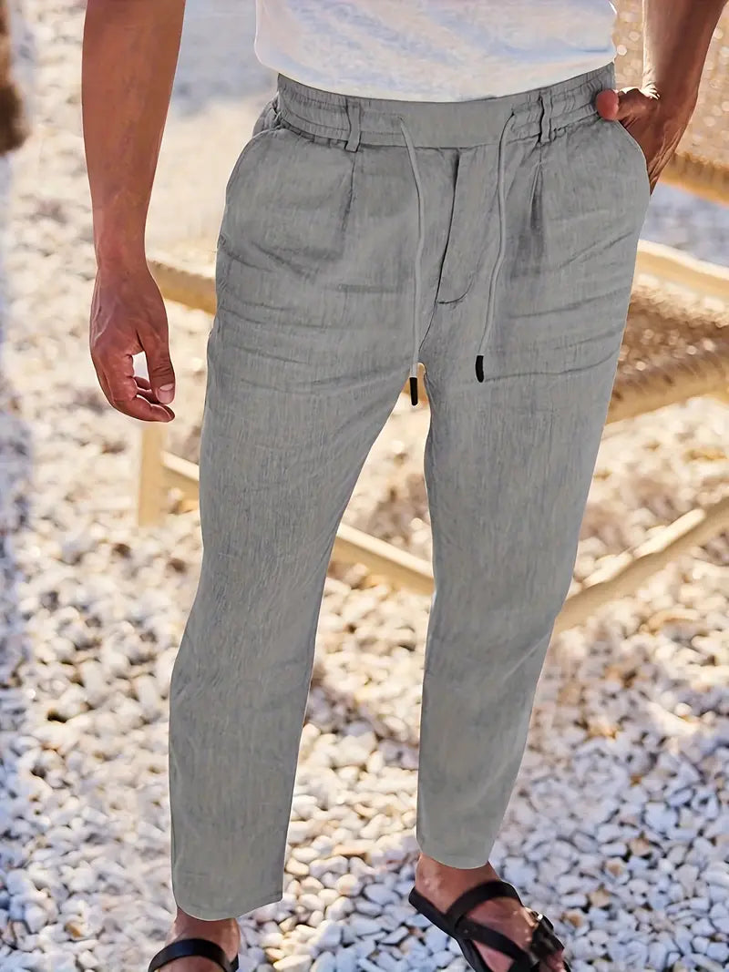 Joshua | Wide-leg linen pants with drawstring