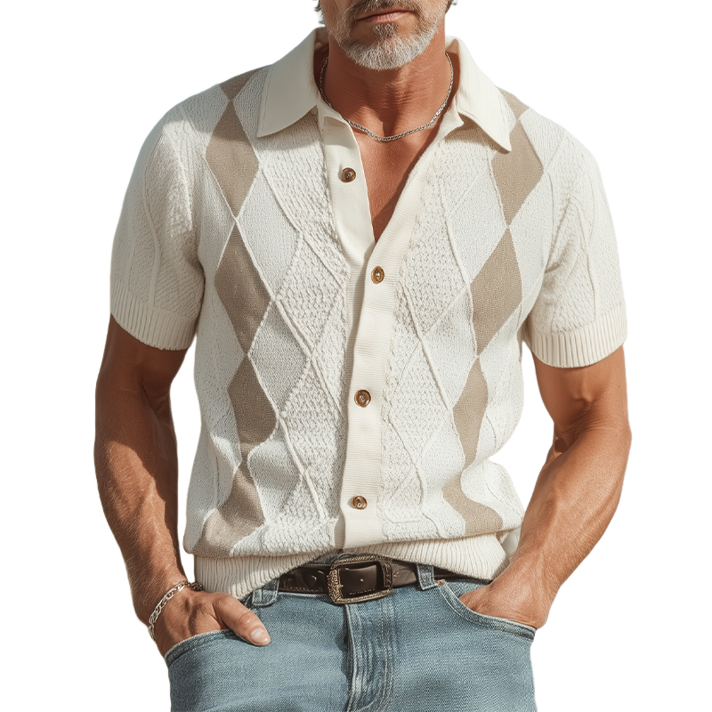 Luther | Men'S Spring And Summer Fashion Retro Slim Fit Knitted Collar Plaid Short-Sleeved Shirt