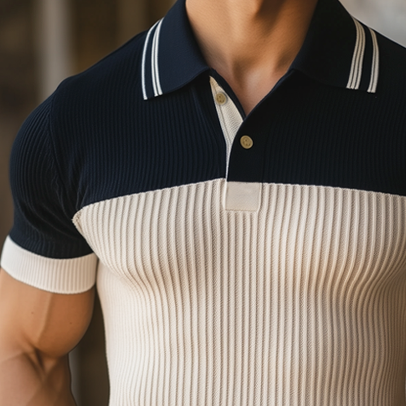 Rodney | Men'S Summer Business Contrast Color Knitted Polo Neck T-Shirt