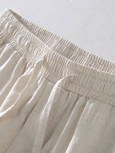 Adelin® | Geometric Jacquard Cuban Shirt & Linen Drawstring Shorts