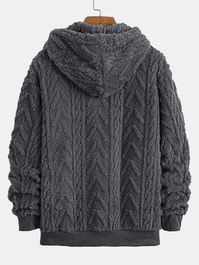 Jonas | Geometric Jacquard Zip Up Teddy Hoodie