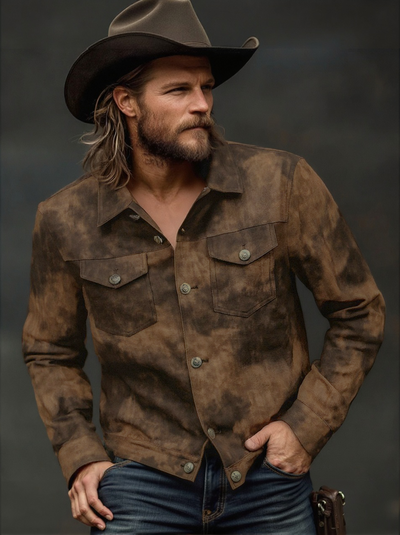 Men's Vine Distressed P Leather Lapel Jacket