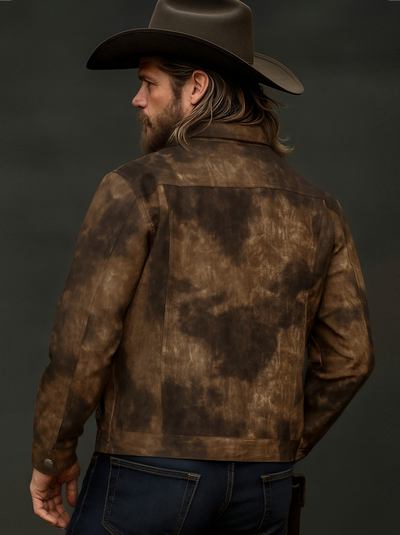 Men's Vine Distressed P Leather Lapel Jacket