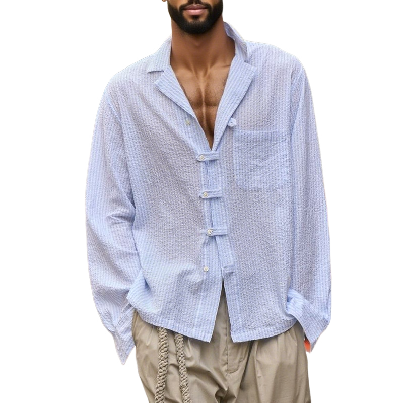 Raul | Men'S Bubble Textured Striped Lapel Long Sleeve Shirt