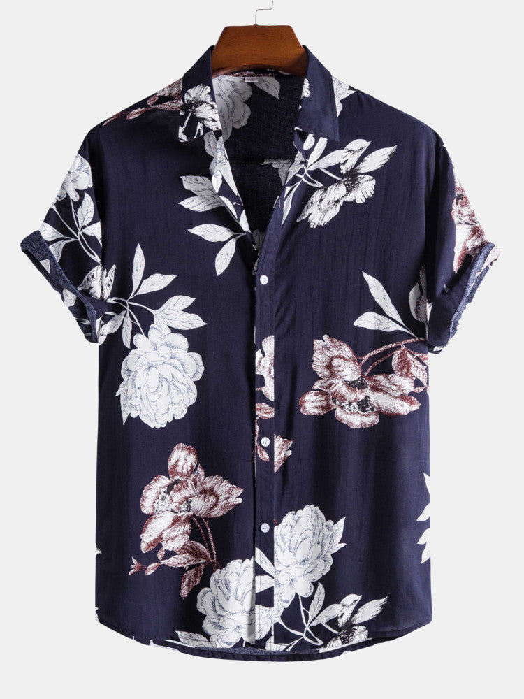 Antero® | Flowers Print Turndown Collar Shirts