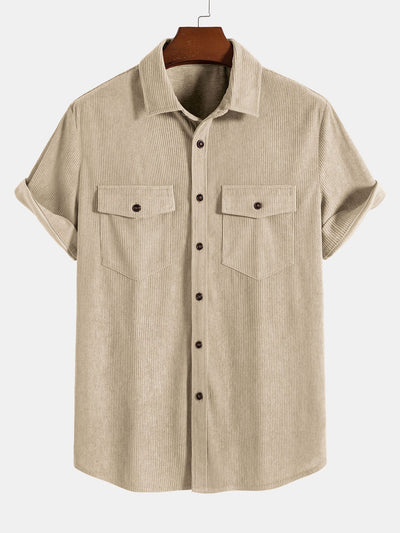 Angelo® | Short Sleeve Patch Pockets Corduroy Shirt