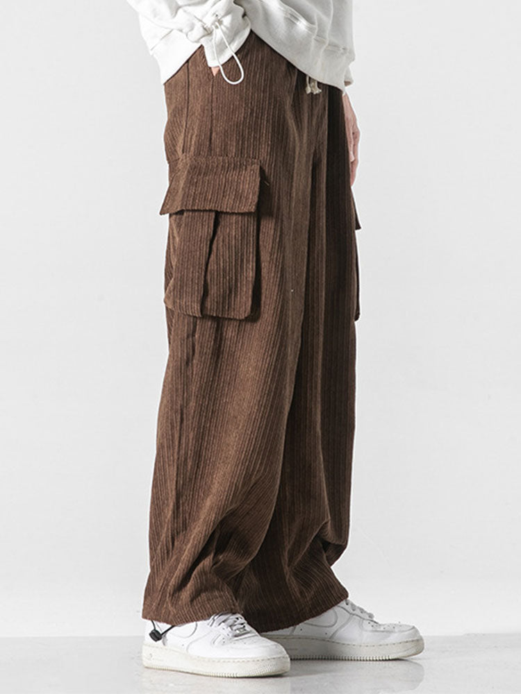 Laudelino® | Relaxed Fit Drawcord Hem Corduroy Cargo Pants