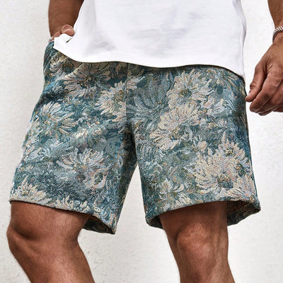 Alan | Oil Painting Floral Print Drawstring Shorts