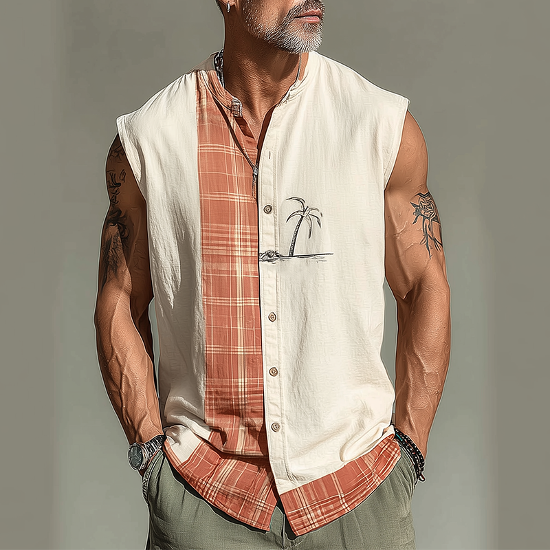Travis | Men'S Summer Fashion Printed Cotton Blend Sleeveless Shirt