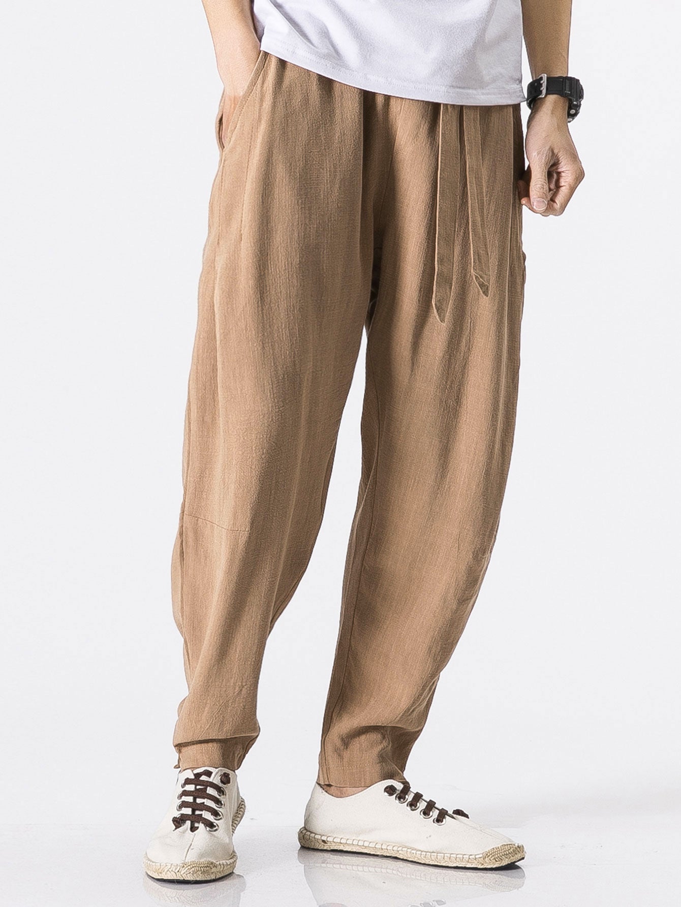 Judas® | Detachable Belt Relax Fit Linen And Cotton Blend Harem Pants