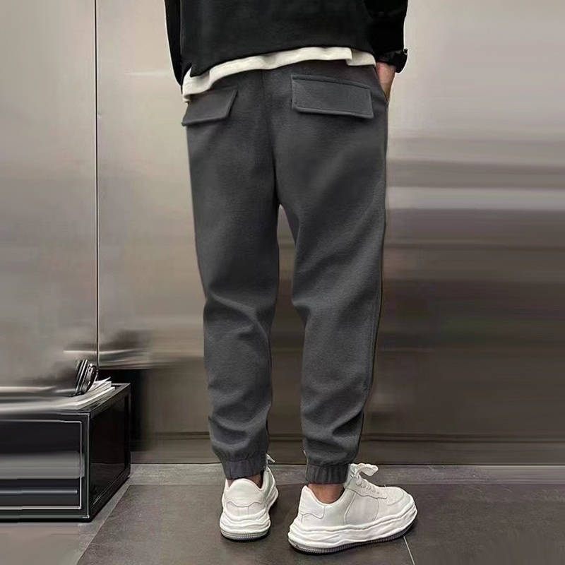 Men's Solid Plush Loose Elastic Waist Casual Sports Pants