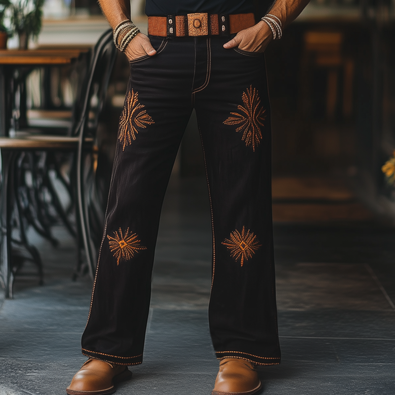 Noah | Men'S Western Cowboy Style Vintage Embroidered Straight Pants