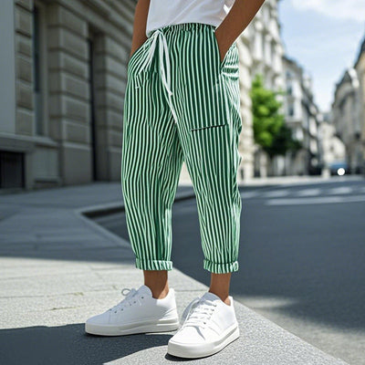 Men's Casal Cotn Blend Striped Elastic Waist Tapered Pants