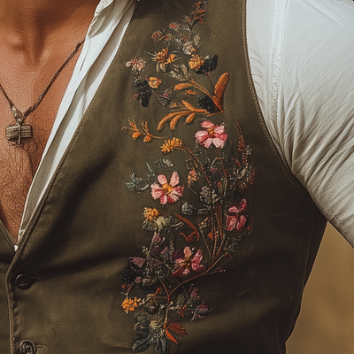 Lance | Men'S Summer Fashion Embroidery Cotton Blend Sleeveless Vest