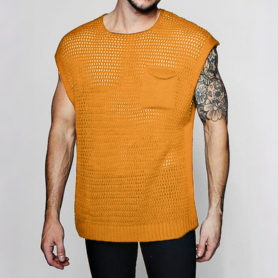 Dario | Men'S Spring And Summer Fashion Casual Hollow Knitted Round Neck Pocket Tank Top
