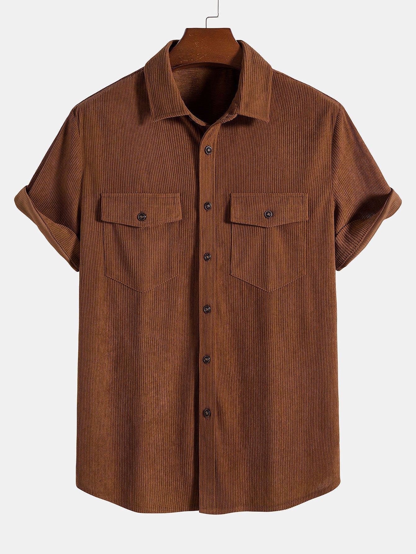 Angelo® | Short Sleeve Patch Pockets Corduroy Shirt