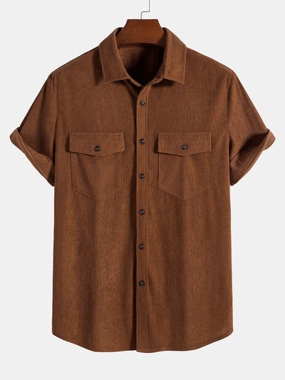 Angelo® | Short Sleeve Patch Pockets Corduroy Shirt