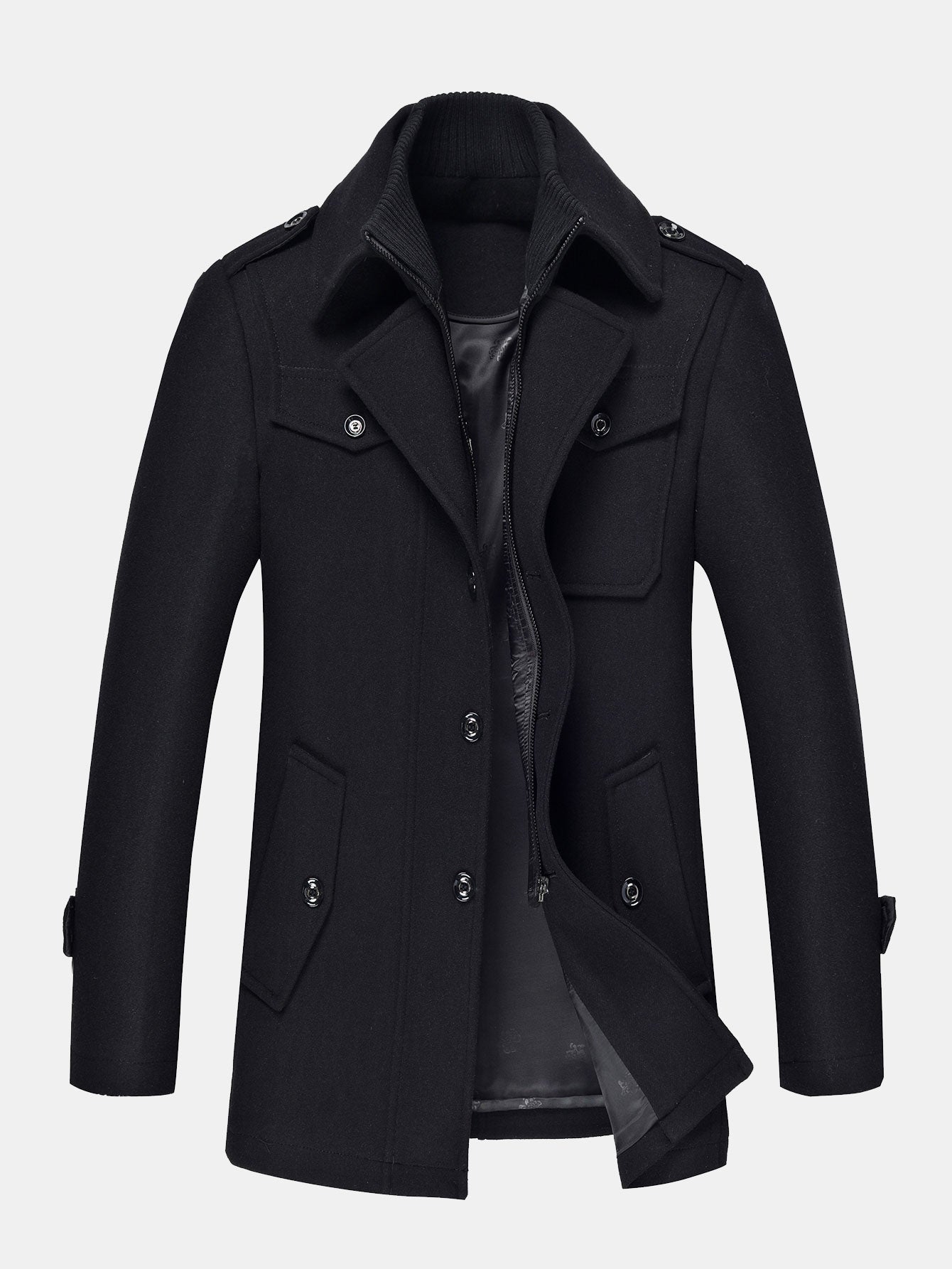 Rowan | Double Layer Detachable Neck Woolen Coat