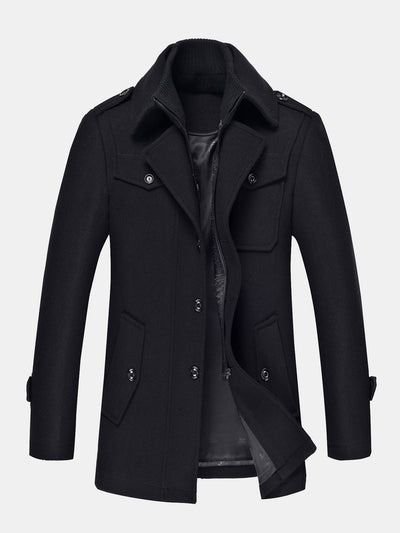 Rowan | Double Layer Detachable Neck Woolen Coat