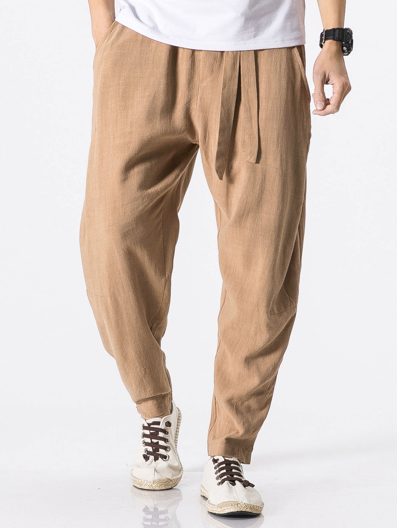Judas® | Detachable Belt Relax Fit Linen And Cotton Blend Harem Pants