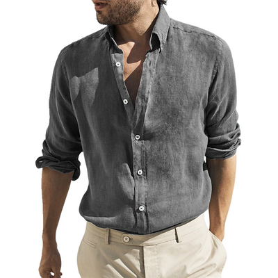 Rodolfo | Men'S Retro Casual Washed Cotton And Linen Lapel Long Sleeve Shirt