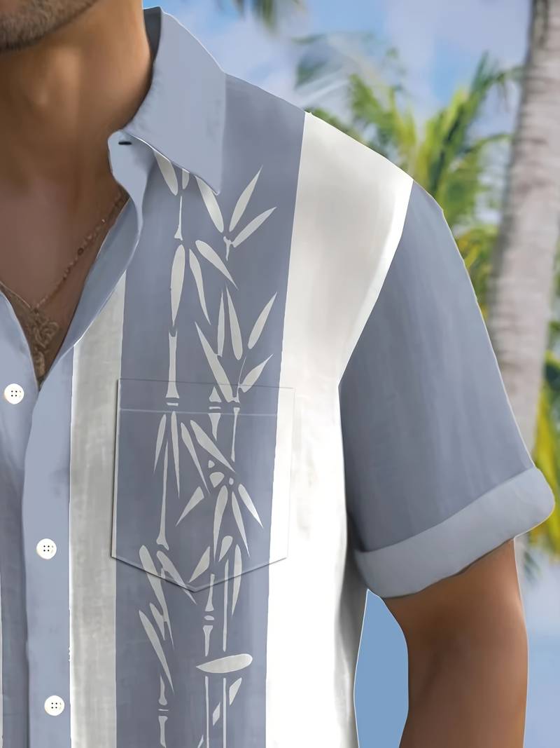 Macario® | Short Sleeve Shirt With Bamboo Print And Color Block