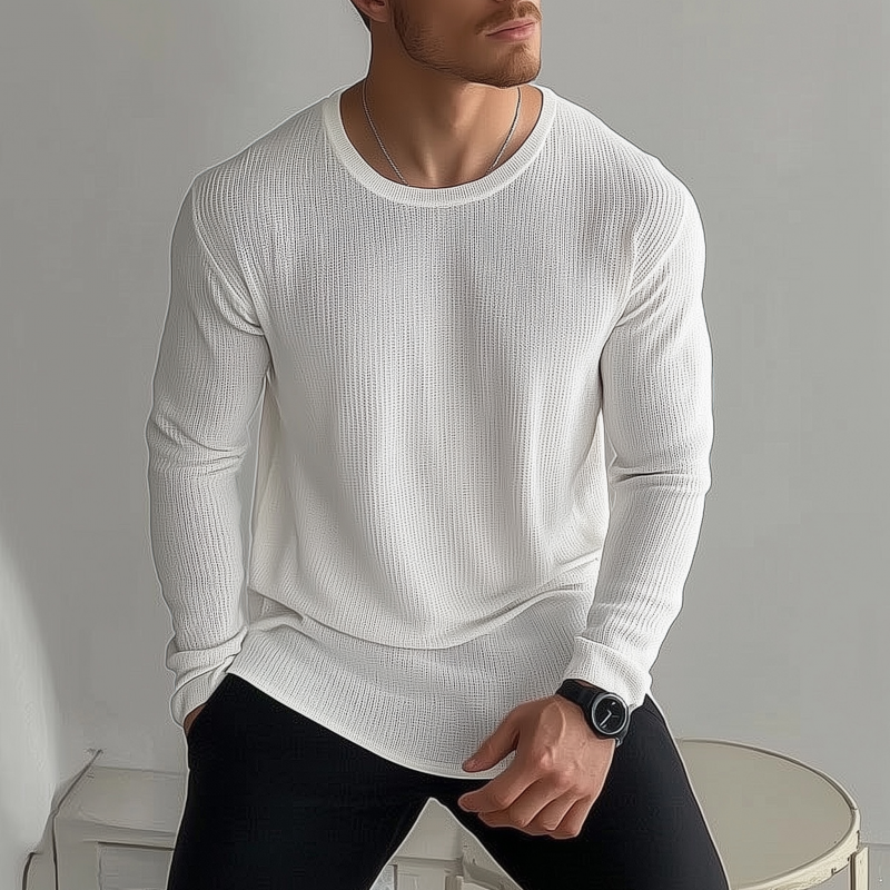 Rodrigo | Men'S Casual Solid Color Breathable Knitted Round Neck Loose Long Sleeve Sweater T-Shirt