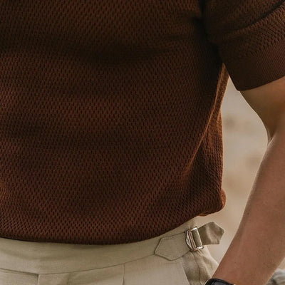 Shawn | Men'S Summer Business Brown Knitted Polo Neck Short Sleeve T-Shirt