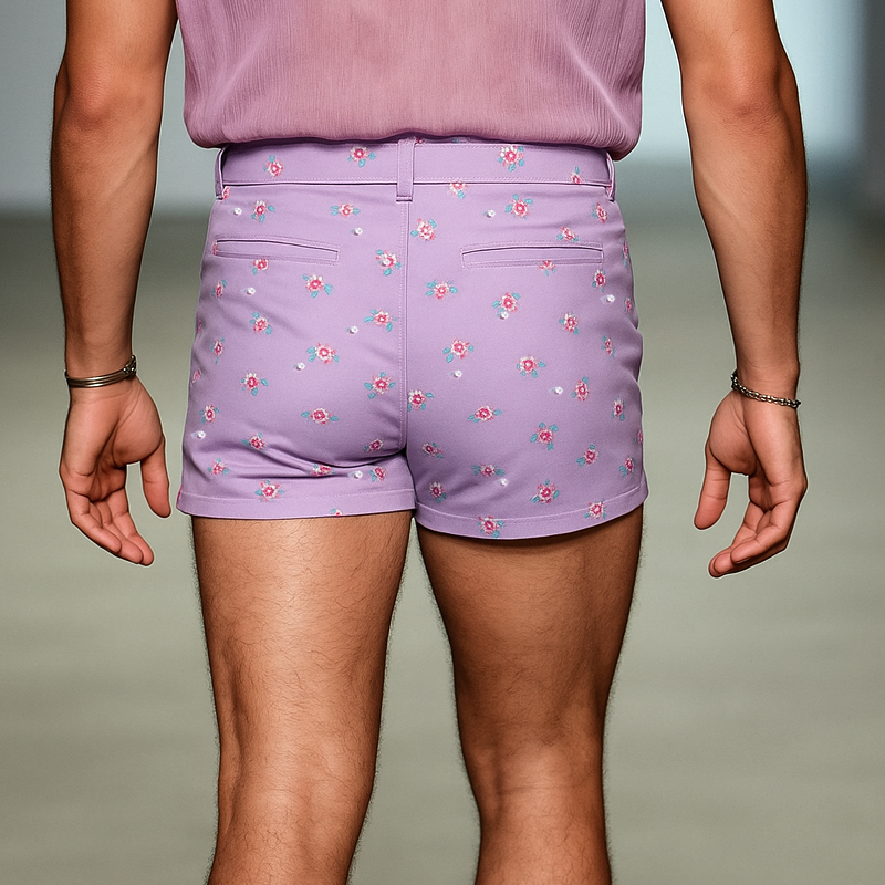 Men's Floral Print Straight Casal Shorts (Withot Belt)