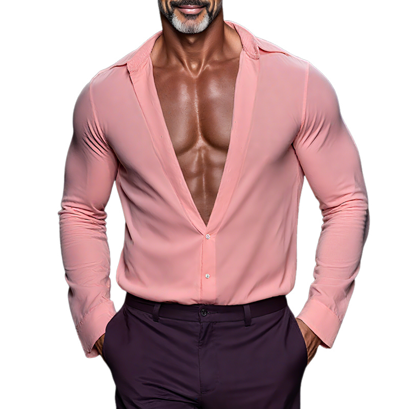 Shane | Men'S Solid Stretch Lapel Long Sleeve Shirt