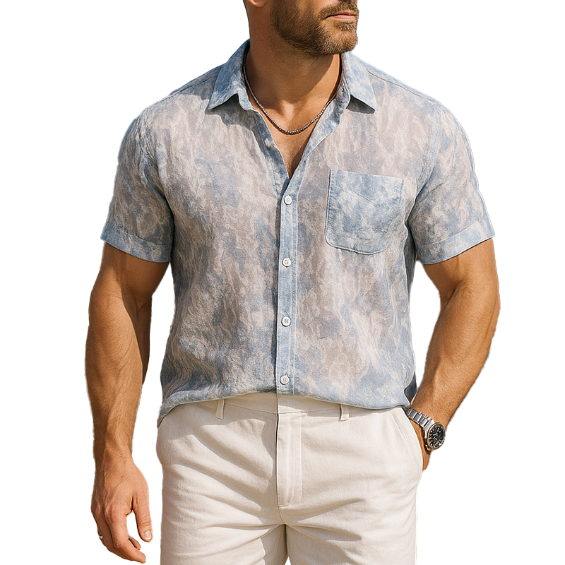 Drew | Men'S Summer Fashion Light Tulle Printed Short Sleeve Shirt