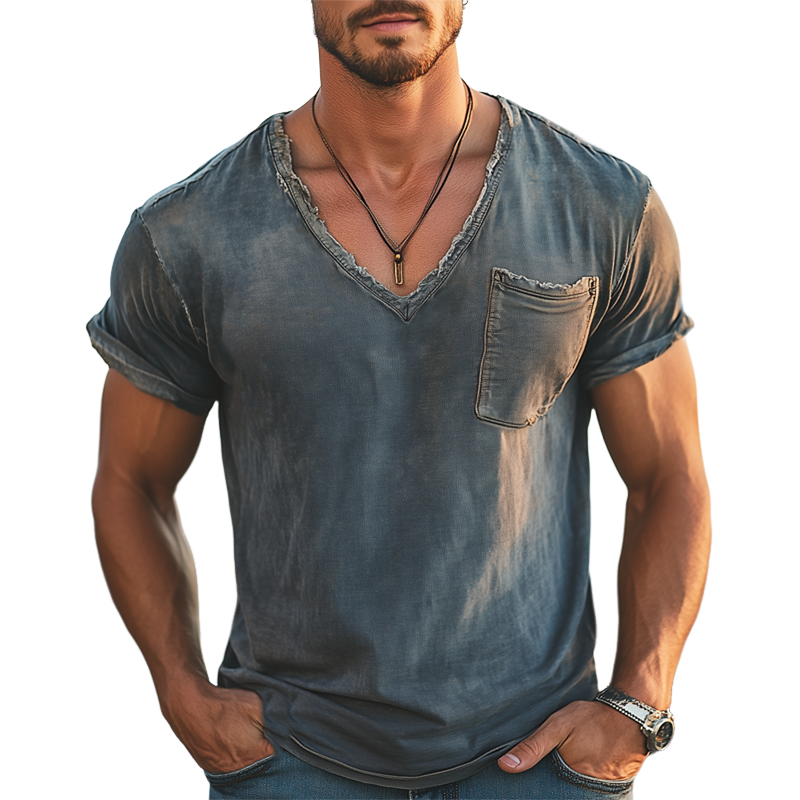 Kenneth | Men'S Summer Casual Deep V-Neck Raw Edge Short-Sleeved T-Shirt
